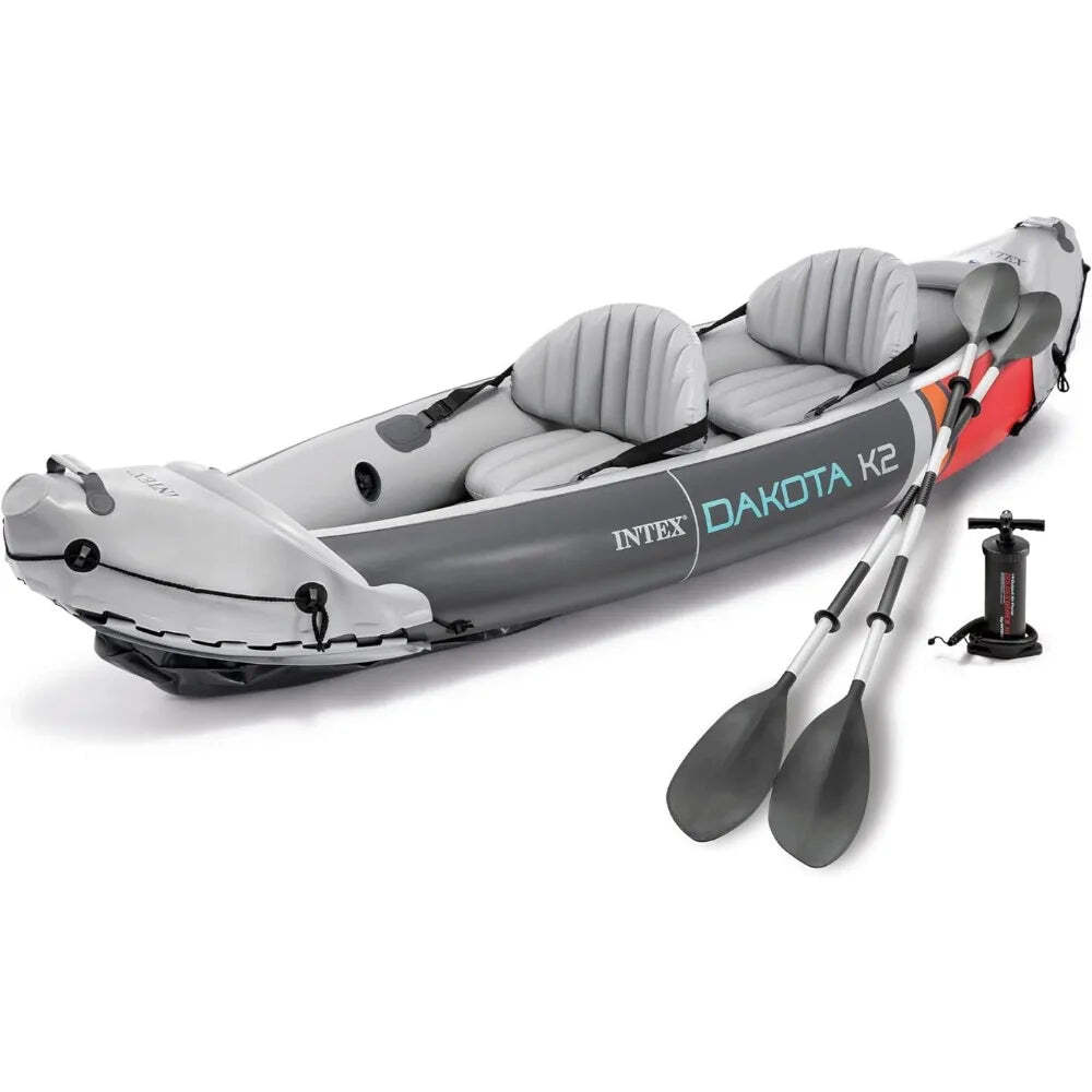 2-Person Inflatable Vinyl Kayak Kit: 86-Inch Oars, Air Pump, Carry Bag for Lakes