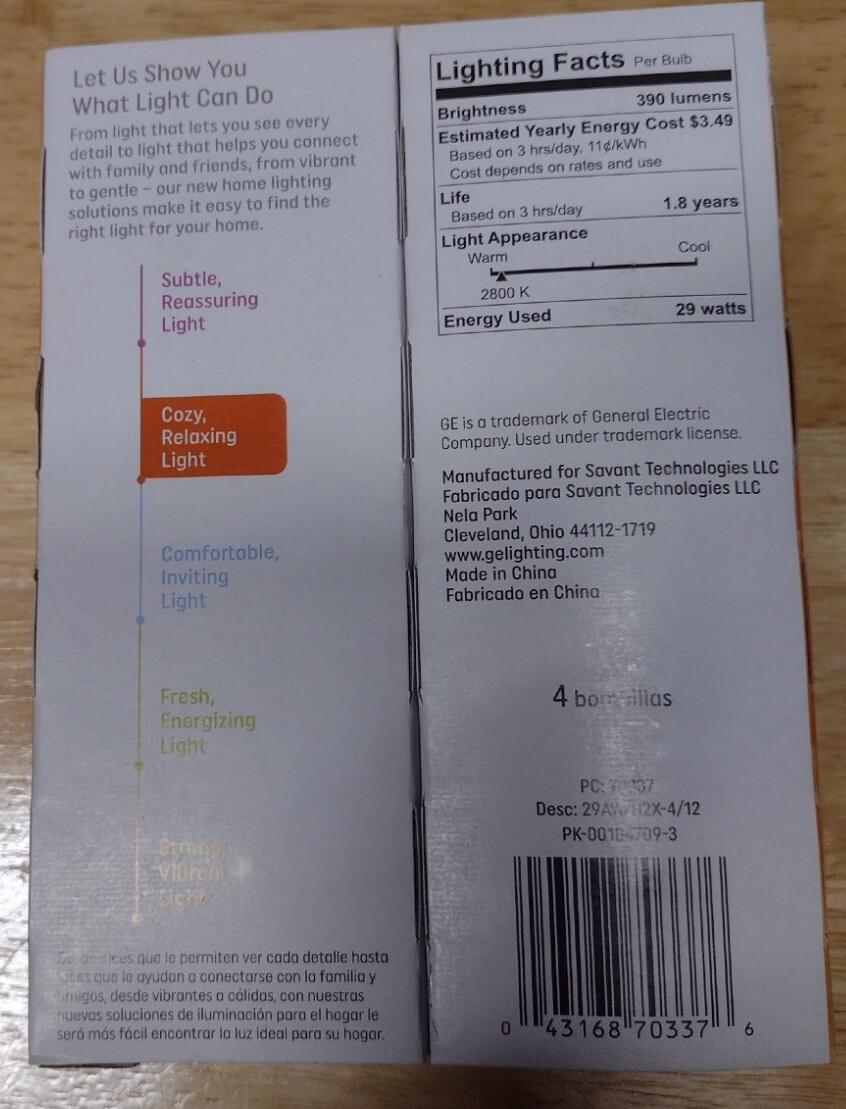 Lot of 4 GE 40W /29w SOFT WHITE 2X Longer Life   LIGHT BULBS