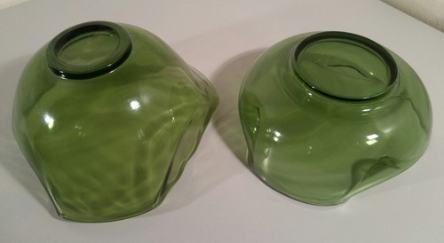 Vintage Retro Green Glass Folded Rim Matching Bowls Emerald Avocado Diameter - Picture 4 of 7