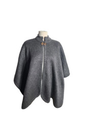 100 Wool Heavy Gray Poncho Cape Sweater Coat Alpaca Top Button Shawl