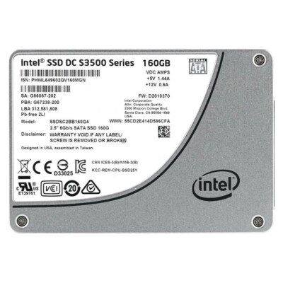 Intel S3500 Series 160GB SSD 2.5'' SATA 6Gb/s Solid State Drive SSDSC2BB160G4