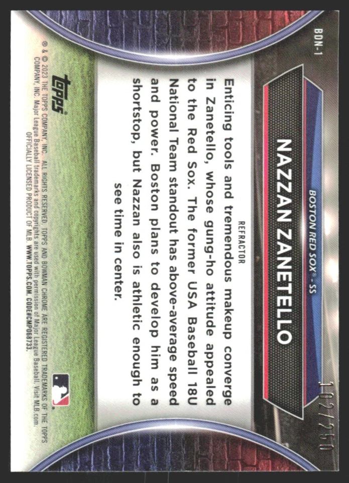 2023 Bowman Draft Night Refractor /250 Nazzan Zanetello #BDN-1 GS1 - Image 2 of 2