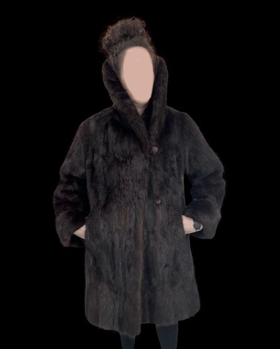 STUNNING VINTAGE BROWNISH BLACK 3/4 LENGTH MINK COAT w/ LARGE COLLAR - Picture 24 of 24