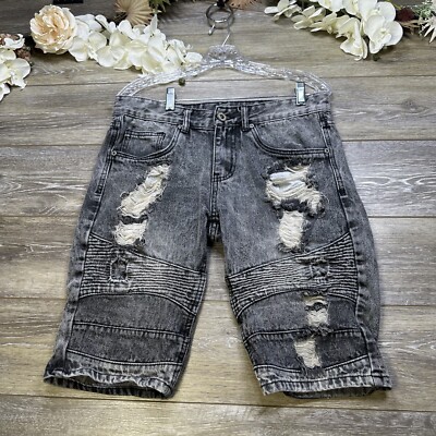 Denim Shorts Size 30 Men's Relaxed Gray Distressed Ripped - Main Image
