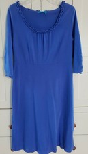 FRESH PRODUCE Blue 100 Cotton Knit Scoop Ruffle Neckline Dress Medium NEW