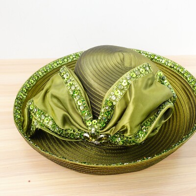 Vintage Whittall And Shon Hat Green Bow Sequin Bucket  display picture 1