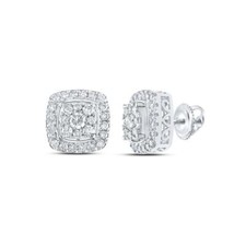 10K White Gold Diamond Unisex 8mm Cluster Raised Halo Square Stud Earrings 1 CT