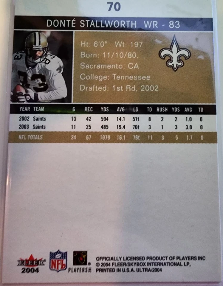 2003 Fleer Authentix Donte Stallworth New Orleans Saints #11 - Image 2 of 2