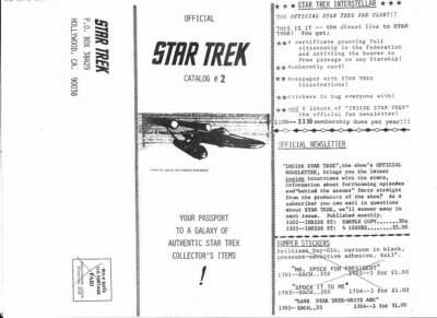 OFFICIAL STAR TREK ENTERPRISES CATALOG #2 (1968) Star Trek film clips & more.