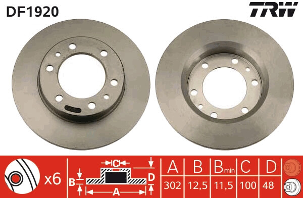 Disque de frein TRW DF1920 stop vibrations au volant pour Toyota