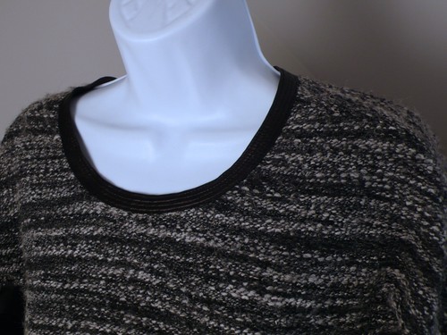 REBECCA TAYLOR Gray Tweed Contrasting Black Panel Leather Trim LS Dress Sz 6 - Picture 5 of 9