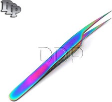 Multi Rainbow Color 3D Eyelash Extension Tweezers Pro Straight Fine Point 4.5"