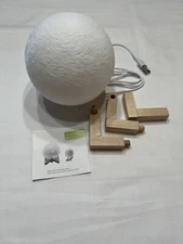 3D Printed Moon Lamp Wooden Base 2 Colors Rechargeable 