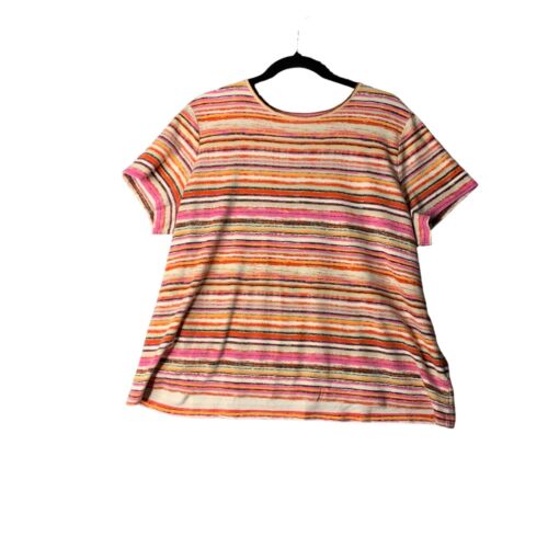 Croft and Barrow Womens Size 2X Short sleeve Tshirt Top Striped Pink Brown Orang