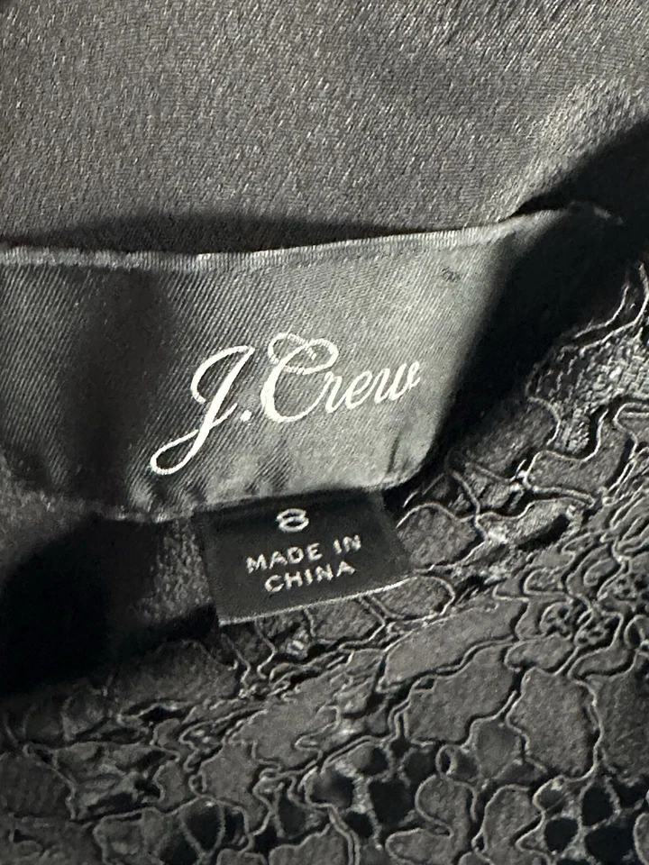 Vestido midi J Crew negro de encaje con cuello en V funda cóctel talla 8 caprichoso fiesta gótico Foto 4 de 4