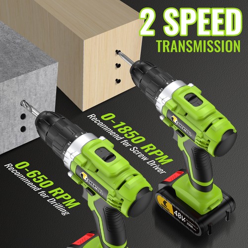 2 Battery 48V Cordless Drill Combi Driver High Power Electric Screwdriver Set UK - Picture 8 of 16