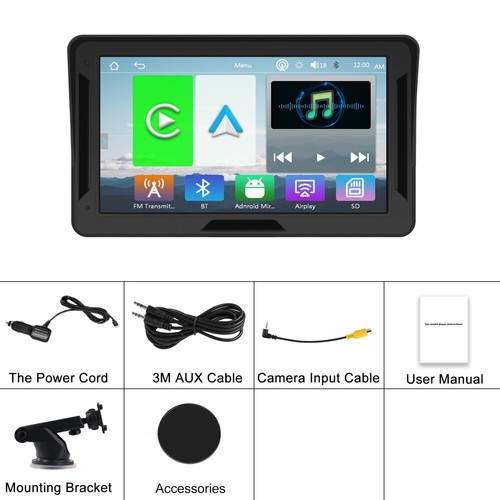 7" Portable Apple CarPlay Android Auto Car Stereo Radio Bluetooth Touch Screen - Picture 24 of 24
