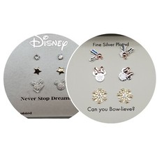 DISNEY Mickey or Minnie Mouse 3 Pair Stud Earring Set Fine Silver Plating