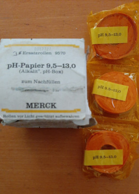 Universal-INDIKATORPAPIER pH 9,5 - 13 /  3 Ersatzrollen von Merck Art. 9570