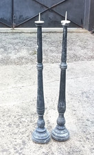 99 cm - Paire d'anciens grand pique cierge, en bois tourné, 18 19 éme