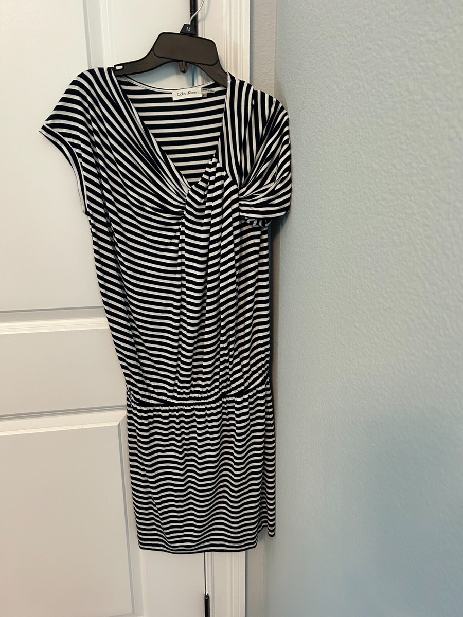 calvin klein navy blue and white dress Women's / Stripe Size 2 Elegant Black Midi Dress
