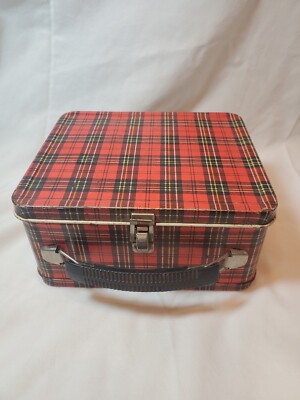 Aladdin Plaid Metal Tin Lunch Box Safety First Vintage No Thermos