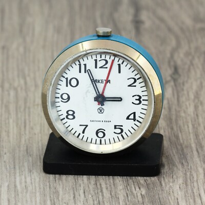 Raketa 1960's vintage mini alarm mechanical table clock USSR