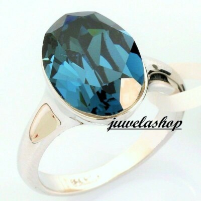 Valentinstag Geschenk SAPHIR-RING Fianit Blau Ring mit 750er WEISSGOLD vergoldet