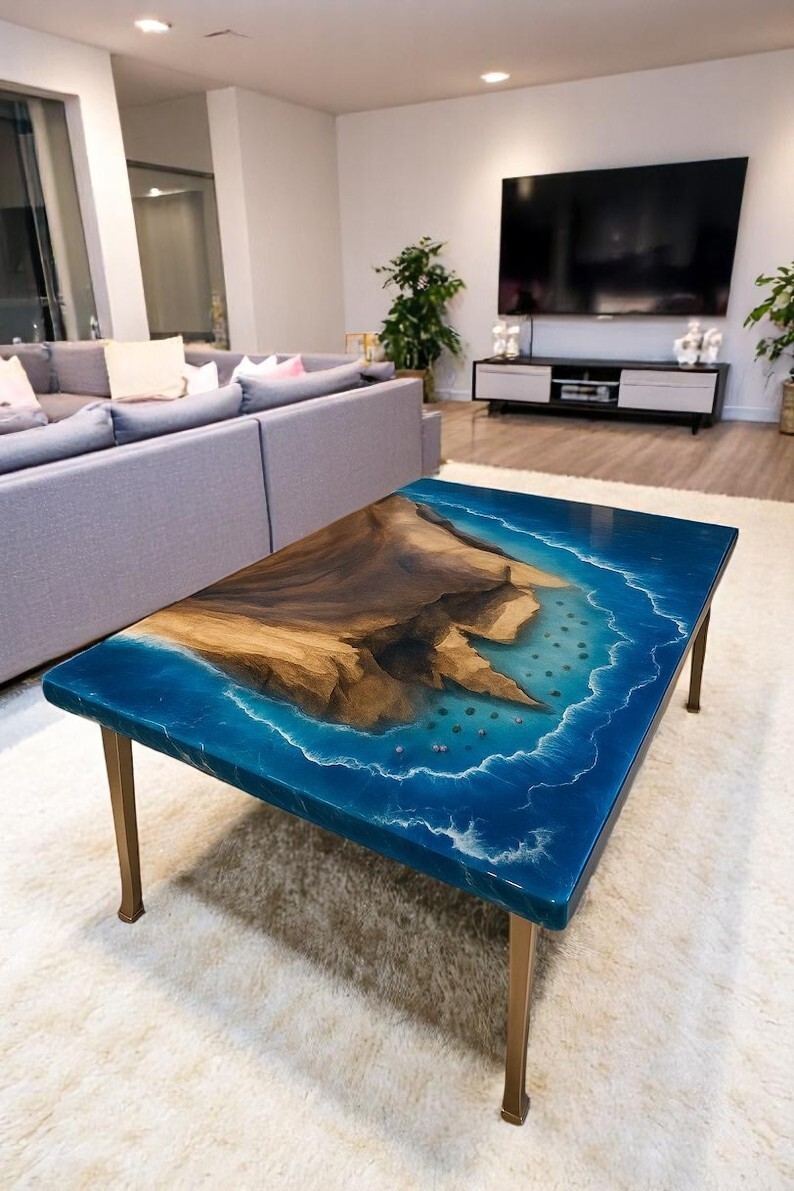 48x30 Ocean Wave Epoxy River Table Modern Wood Furniture for Hotel Decor-image