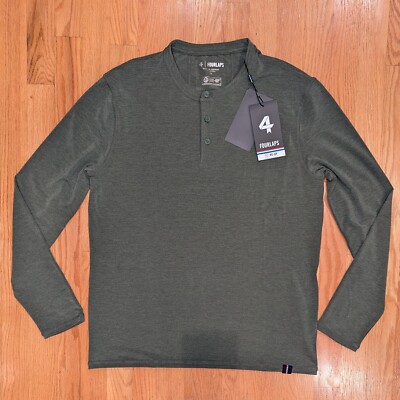 FourLaps Radius Long Sleeve Henley Shirt Thyme Heather Green Men's Small NWT 