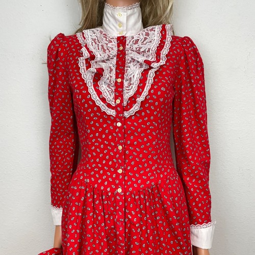 Abito Gunne Sax di Jessica McClintock vittoriano Ruffle anni '70 prateria taglia 5 - Foto 3 di 12
