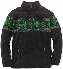 Ralph Lauren Polo Boys Fleece Snowflake Nordic Pullover Jacket Black Green