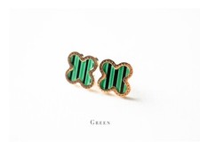 Four-Leaf Clover Stud Earrings, 1 Pair Women's Girls Classic Cute Fresh Green Lu