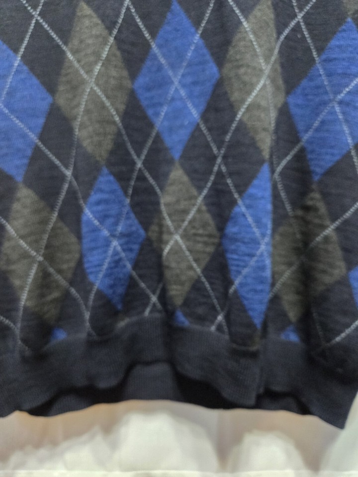 Mens Argyle Sweater Vest Large Brooks Brothers 100 Merino Wool Blue