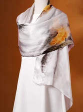 100% Silk mulberry Scarf Women shawl Wrap neckerchief floral gray yellow HD1-19