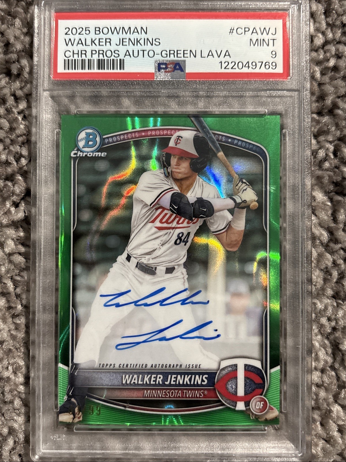 2024 Bowman Chrome Walker Jenkins Auto /99 Green Lava Refractor #CPA-WJ PSA 9