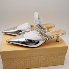 NEW Jewel Badgley Mischka Tiffani Women's 8 Kitten Heel Mules Silver