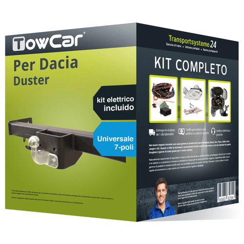 HOOK Gancio di traino orizzontale rimovibile compatibile con Dacia Duster II dal 2017 + kit elettrico universale a 13 poli