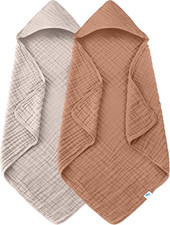 Muslin Hooded Baby Bath Towels - 2 Pack 100 Cotton Towel for Babies, Infants, T