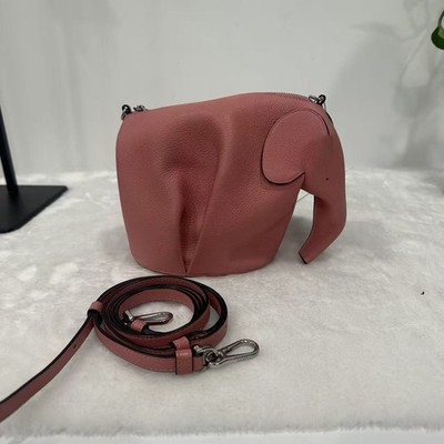 Authentic Loewe Elephant Mini Bag Pink Calfskin Leather Crossbody Purse