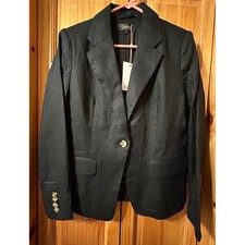 Women's 100 European Linen Structured Blazer Black Size Small S NWT Tailored