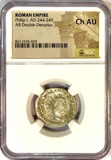 244-249 AD Philip I Ancient Roman Silver Dbl Denarius 4 Standards NGC Choice AU