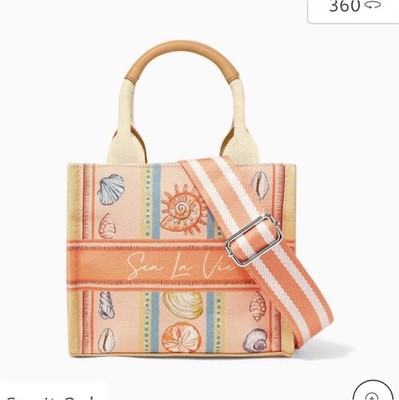 Brighton Sea La Vie Mini Tote Shell Print Striped Strap Beachcomber Shell Fob