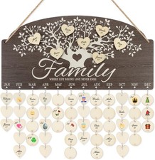 Family Birthday Reminder Calendar Plaque Wood Sign 100 Tags Hanging Wall Decor
