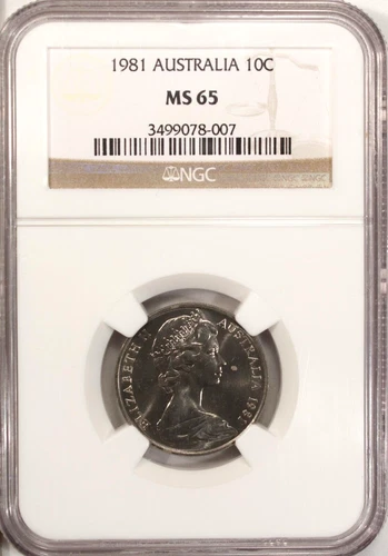 Australia 10 Cents 1981 NGC MS 65 UNC Copper Nickel Elizbeth II