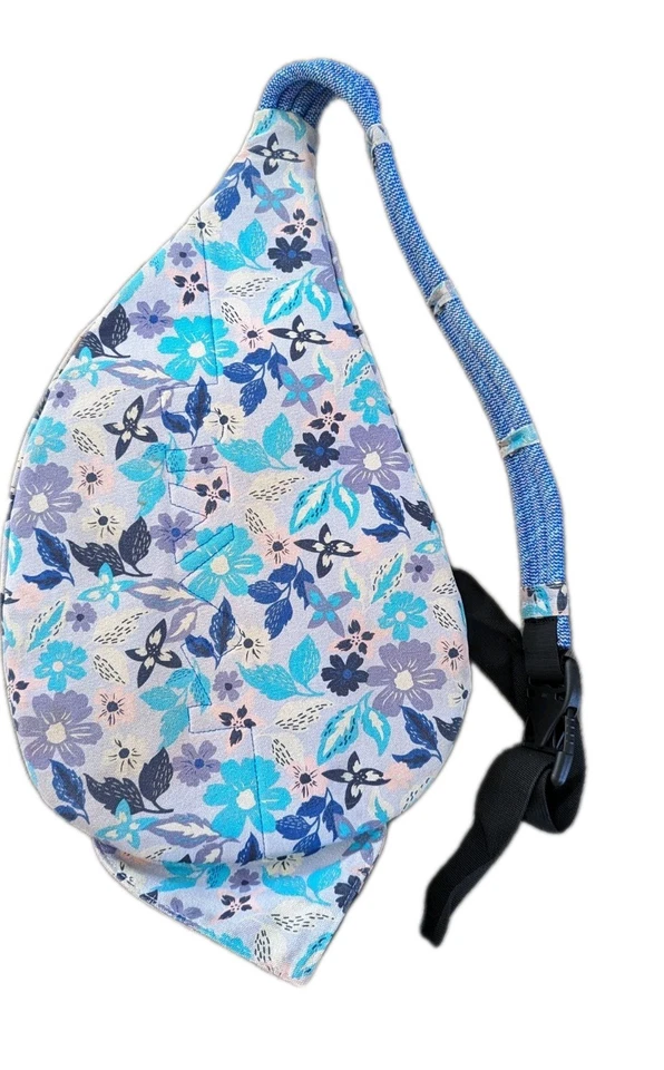 KAVU Rope Sling Bag Purple Blue Floral Print Crossbody Backpack Outdoor Travel - Image 2 of 4