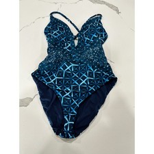 Lucky Brand Women Blue Tie Dye Geometric One Piece Swimsuit Size S