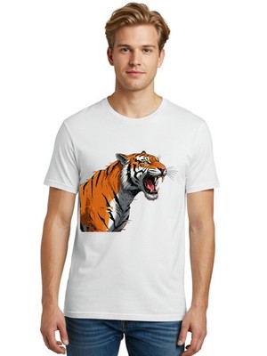 Aggressive-Tiger Mens Graphic Tee, 100% Cotton, Casual Summer Wear