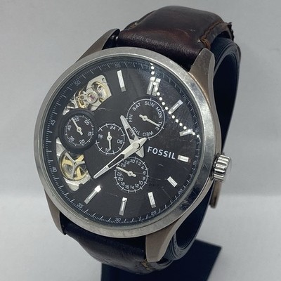 Men s Fossil Twist Brown Dial Leather Strap Automatic Watch 44 mm ME-1123 Runs