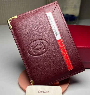 Cartier Must de Cartier Burgundy Leather Double Card Holder Wallet NIB 🎁
